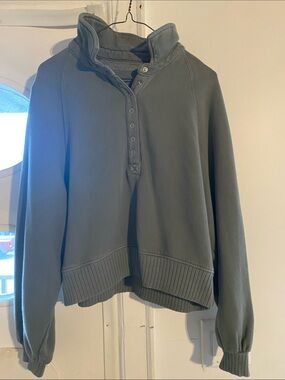 Women’s aerie Olive Green Half-Button Funnel Neck Sweater